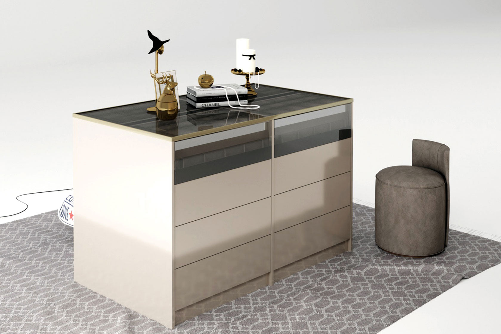 Consolă centrală Vegas cu 16 sertare